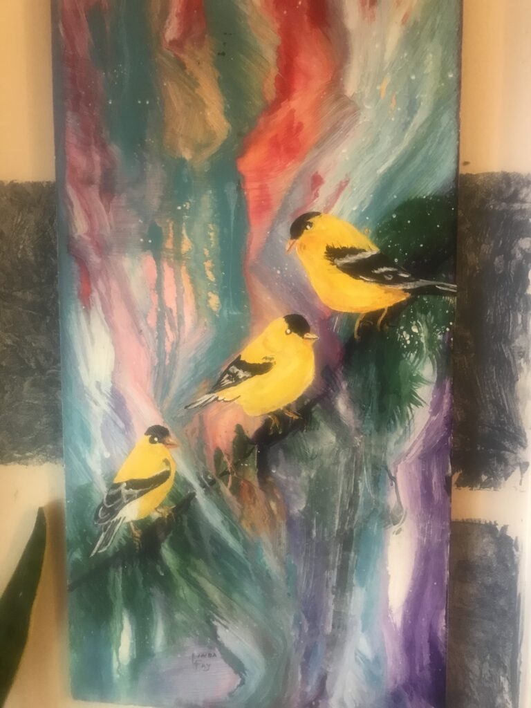 3 Gold Finches 9" x 18"